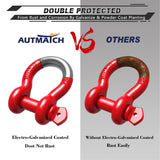 AUTMATCH 3/4" D Ring Shackle (2 Pack) 41,887Ib Break Strength with 7/8" Screw Pin and Isolator & Washer Kit Red