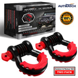 AUTMATCH 3/4" D Ring Shackle (2 Pack) 41,887Ib Break Strength with 7/8" Screw Pin and Isolator & Washer Kit Black & Red