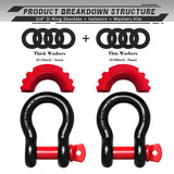 AUTMATCH 3/4" D Ring Shackle (2 Pack) 41,887Ib Break Strength with 7/8" Screw Pin and Isolator & Washer Kit Black & Red