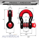 AUTMATCH 3/4" D Ring Shackle (2 Pack) 41,887Ib Break Strength with 7/8" Screw Pin and Isolator & Washer Kit Black & Red