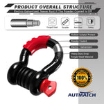AUTMATCH 3/4" D Ring Shackle (2 Pack) 41,887Ib Break Strength with 7/8" Screw Pin and Isolator & Washer Kit Black & Red
