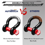 AUTMATCH 3/4" D Ring Shackle (2 Pack) 41,887Ib Break Strength with 7/8" Screw Pin and Isolator & Washer Kit Black & Red