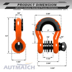 AUTMATCH 3/4" D Ring Shackle (2 Pack) 41,887Ib Break Strength with 7/8" Screw Pin and Isolator & Washer Kit Orange & Black