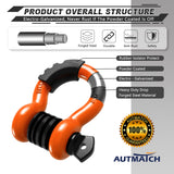 AUTMATCH 3/4" D Ring Shackle (2 Pack) 41,887Ib Break Strength with 7/8" Screw Pin and Isolator & Washer Kit Orange & Black