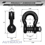 AUTMATCH 3/4" D Ring Shackle (2 Pack) 41,887Ib Break Strength with 7/8" Screw Pin and Isolator & Washer Kit Frosted Black