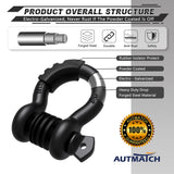 AUTMATCH 3/4" D Ring Shackle (2 Pack) 41,887Ib Break Strength with 7/8" Screw Pin and Isolator & Washer Kit Frosted Black