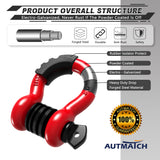 AUTMATCH 3/4" D Ring Shackle (2 Pack) 41,887Ib Break Strength with 7/8" Screw Pin and Isolator & Washer Kit Red & Black