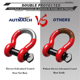 AUTMATCH 3/4" D Ring Shackle (2 Pack) 41,887Ib Break Strength with 7/8" Screw Pin and Isolator & Washer Kit Red & Black