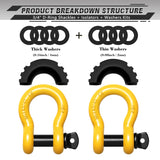 AUTMATCH 3/4" D Ring Shackle (2 Pack) 41,887Ib Break Strength with 7/8" Screw Pin and Isolator & Washer Kit Yellow & Black