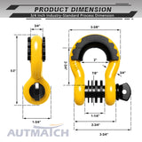 AUTMATCH 3/4" D Ring Shackle (2 Pack) 41,887Ib Break Strength with 7/8" Screw Pin and Isolator & Washer Kit Yellow & Black