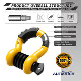AUTMATCH 3/4" D Ring Shackle (2 Pack) 41,887Ib Break Strength with 7/8" Screw Pin and Isolator & Washer Kit Yellow & Black