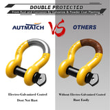 AUTMATCH 3/4" D Ring Shackle (2 Pack) 41,887Ib Break Strength with 7/8" Screw Pin and Isolator & Washer Kit Yellow & Black
