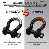 AUTMATCH 3/4" D Ring Shackle (2 Pack) 41,887Ib Break Strength with 7/8" Screw Pin and Isolator & Washer Kit Matte Black