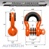 AUTMATCH 3/4" D Ring Shackle (2 Pack) 41,887Ib Break Strength with 7/8" Screw Pin and Isolator & Washer Kit Orange