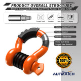 AUTMATCH 3/4" D Ring Shackle (2 Pack) 41,887Ib Break Strength with 7/8" Screw Pin and Isolator & Washer Kit Orange