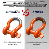 AUTMATCH 3/4" D Ring Shackle (2 Pack) 41,887Ib Break Strength with 7/8" Screw Pin and Isolator & Washer Kit Orange