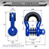 AUTMATCH 3/4" D Ring Shackle (2 Pack) 41,887Ib Break Strength with 7/8" Screw Pin and Isolator & Washer Kit Blue