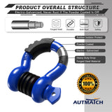 AUTMATCH 3/4" D Ring Shackle (2 Pack) 41,887Ib Break Strength with 7/8" Screw Pin and Isolator & Washer Kit Blue