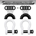 AUTMATCH 3/4" D Ring Shackle (2 Pack) 41,887Ib Break Strength with 7/8" Screw Pin and Isolator & Washer Kit White & Black