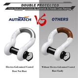 AUTMATCH 3/4" D Ring Shackle (2 Pack) 41,887Ib Break Strength with 7/8" Screw Pin and Isolator & Washer Kit White & Black