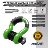 AUTMATCH 3/4" D Ring Shackle (2 Pack) 41,887Ib Break Strength with 7/8" Screw Pin and Isolator & Washer Kit Green & Black