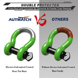 AUTMATCH 3/4" D Ring Shackle (2 Pack) 41,887Ib Break Strength with 7/8" Screw Pin and Isolator & Washer Kit Green & Black