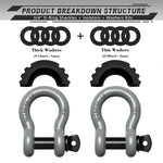 AUTMATCH 3/4" D Ring Shackle (2 Pack) 41,887Ib Break Strength with 7/8" Screw Pin and Isolator & Washer Kit Gray & Black
