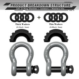 AUTMATCH 3/4" D Ring Shackle (2 Pack) 41,887Ib Break Strength with 7/8" Screw Pin and Isolator & Washer Kit Gray & Black