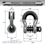 AUTMATCH 3/4" D Ring Shackle (2 Pack) 41,887Ib Break Strength with 7/8" Screw Pin and Isolator & Washer Kit Gray & Black