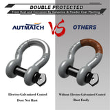 AUTMATCH 3/4" D Ring Shackle (2 Pack) 41,887Ib Break Strength with 7/8" Screw Pin and Isolator & Washer Kit Gray & Black