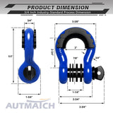 AUTMATCH 3/4" D Ring Shackle (2 Pack) 41,887Ib Break Strength with 7/8" Screw Pin and Isolator & Washer Kit Blue & Black