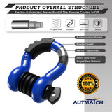 AUTMATCH 3/4" D Ring Shackle (2 Pack) 41,887Ib Break Strength with 7/8" Screw Pin and Isolator & Washer Kit Blue & Black