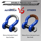 AUTMATCH 3/4" D Ring Shackle (2 Pack) 41,887Ib Break Strength with 7/8" Screw Pin and Isolator & Washer Kit Blue & Black