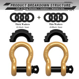AUTMATCH 3/4" D Ring Shackle (2 Pack) 41,887Ib Break Strength with 7/8" Screw Pin and Isolator & Washer Kit Gold & Black