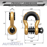 AUTMATCH 3/4" D Ring Shackle (2 Pack) 41,887Ib Break Strength with 7/8" Screw Pin and Isolator & Washer Kit Gold & Black