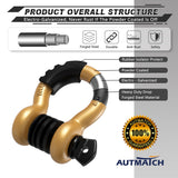 AUTMATCH 3/4" D Ring Shackle (2 Pack) 41,887Ib Break Strength with 7/8" Screw Pin and Isolator & Washer Kit Gold & Black
