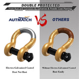 AUTMATCH 3/4" D Ring Shackle (2 Pack) 41,887Ib Break Strength with 7/8" Screw Pin and Isolator & Washer Kit Gold & Black