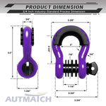 AUTMATCH 3/4" D Ring Shackle (2 Pack) 41,887Ib Break Strength with 7/8" Screw Pin and Isolator & Washer Kit Purple & Black