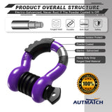 AUTMATCH 3/4" D Ring Shackle (2 Pack) 41,887Ib Break Strength with 7/8" Screw Pin and Isolator & Washer Kit Purple & Black