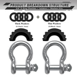 AUTMATCH 3/4" D Ring Shackle (2 Pack) 41,887Ib Break Strength with 7/8" Screw Pin and Isolator & Washer Kit Silver