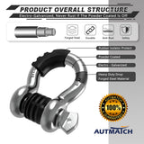AUTMATCH 3/4" D Ring Shackle (2 Pack) 41,887Ib Break Strength with 7/8" Screw Pin and Isolator & Washer Kit Silver