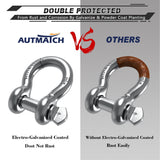 AUTMATCH 3/4" D Ring Shackle (2 Pack) 41,887Ib Break Strength with 7/8" Screw Pin and Isolator & Washer Kit Silver