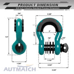 AUTMATCH 3/4" D Ring Shackle (2 Pack) 41,887Ib Break Strength with 7/8" Screw Pin and Isolator & Washer Kit Teal & Black