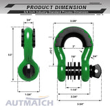 AUTMATCH 3/4" D Ring Shackle (2 Pack) 41,887Ib Break Strength with 7/8" Screw Pin and Isolator & Washer Kit Dark Green & Black