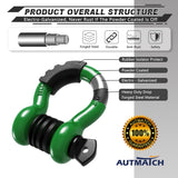 AUTMATCH 3/4" D Ring Shackle (2 Pack) 41,887Ib Break Strength with 7/8" Screw Pin and Isolator & Washer Kit Dark Green & Black