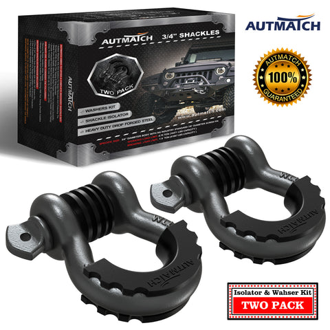 AUTMATCH 3/4" D Ring Shackle (2 Pack) 41,887Ib Break Strength with 7/8" Screw Pin and Isolator & Washer Kit Gunmetal Gray