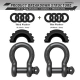 AUTMATCH 3/4" D Ring Shackle (2 Pack) 41,887Ib Break Strength with 7/8" Screw Pin and Isolator & Washer Kit Gunmetal Gray