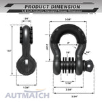 AUTMATCH 3/4" D Ring Shackle (2 Pack) 41,887Ib Break Strength with 7/8" Screw Pin and Isolator & Washer Kit Gunmetal Gray