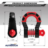 AUTMATCH Shackles 3/4" D Ring Shackle (2 Pack) 68,000Ibs Break Strength with Shackle Isolator & Washers Kit Black & Red