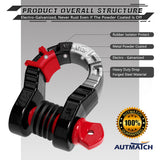 AUTMATCH Shackles 3/4" D Ring Shackle (2 Pack) 68,000Ibs Break Strength with Shackle Isolator & Washers Kit Black & Red